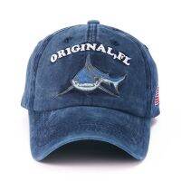 ☈✗ Shark embroidered baseball cap washed cotton mens baseball ladies gorras hat high-quality sunshade wild travel new hot sale hat adjustable size hat