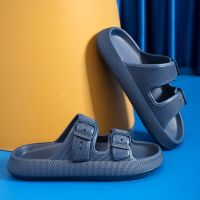 Adjustable Buckle Slippers for Men Summer 2023 Thick Bottom Non-Slip Platform Sandals Man Comfortable Soft Sole Beach Shoes Male House Slippers