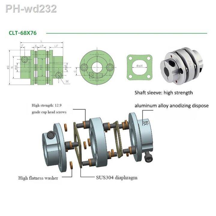 clt-step-double-diaphragm-coupling-aluminum-alloy-elastic-connecting-sleeve-with-keyway-double-flange-coupling-clt-39x48