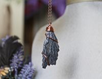 Black Kyanite Necklace Wire Wrapped Stone Jewelry for Women Boho Jewelry Raw Crystal Pendant Wiccan Jewelry