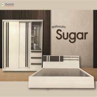 ที่นอนปีนัง ชุดห้องนอน ตู้เสื้อผ้าบานเลื่อน รุ่น Sugar (ซูการ์) 5/6 สีเมเปิ้ลขาว/ลายผ้า