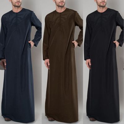 2023ชุดคลุมของมุสลิมอิสลามชายเสื้อผ้าแขนยาว Kaftan อาหรับหลวม Abaya ซาอุดิอาระเบียอาหรับดูไบ Jua Thobe Musulman Homme