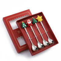 4pcs Cutlery Set Stainless Coffee Spoon Xmas Gifts New Year 4pcs 6pcs Christmas Table Decor