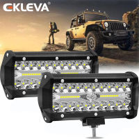 EKLEVA Universal Waterproof Super Bright 7-Inch 120W Modified Auto Car Top LED Head Light Two Rows Off-Road White Fog 4D Fog Work Lamp Bar Headlamp Accessories Chip Bulb Motorcycle Headlight TRUCK SUV Pickup Wagon ATV รถแทรกเตอร์เรือ