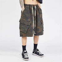 Mens Outdoor Camouflage Cargo Shorts Harajuku Functional Summer Vintage Loose Shorts Pocket Cotton Casual Pants Шорты Мужские