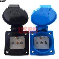 Black Blue round cover 50*50mm grounding Europe industry AC power socket IP44 EU French 16A 250V outdoor waterproof socket Power Points  Switches Save