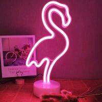 Neon Sign พร้อมฐานยึด Decor Light Pink Flamingo Night Lamp แบตเตอรี่และ USB Operated สำหรับ Xmas Birthday Party Kids Room Gift