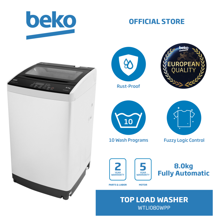 Beko Washing Machine 8.0kg Top Load WTLI080WPP Lazada PH