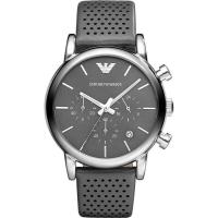 นาฬิกาข้อมือผู้ชาย EMPORIO ARMANI Classic Chronograph Grey Dial Grey Leather Strap Mens Watch AR1735