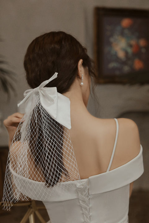 หมวกไหมพรมเจ้าสาว-ผ้าคลุมหน้าชุดแต่งงาน-อุปกรณ์สตูดิโอถ่ายภาพงานแต่งงานถ่ายภาพผ้าคลุมสั้น-ลม-ms0001