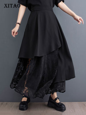 XITAO Skirt Black Asymmetrical Gauze Patchwork Skirt