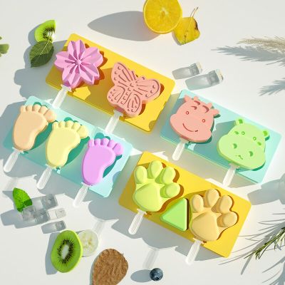 Cartoon Cow Ice Cat Paw Butterfly Cream Silicone Mold With Lid Flower Popsicle Ice Cube Tray Mold Cheese Gift Kitchen Gadgets Ice Maker Ice Cream Moul