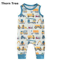 Thorn Tree เด็กทารก Jumpsuit แขนกุดคอลูกเรือวิศวกรรมรถพิมพ์ฤดูร้อน Romper