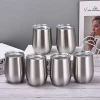 hotx【DT】 12oz Wine Tumbler with Lid Wall Insulated Stemless Cup Mug for Cold Hot Drinks