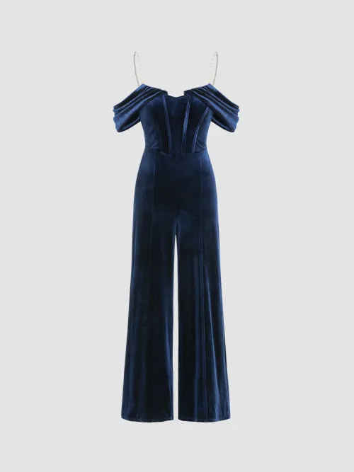 Cider Velvet Offshoulder Wide Leg Jumpsuit Lazada PH