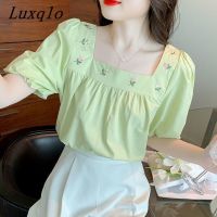 Luxqlo เสื้อเบลาส์แขนสั้นพิมพ์ลายสไตล์เกาหลีสำหรับผู้หญิงลำลองในฤดูร้อนแบบแฟชั่นใหม่เสื้อทรงหลวม