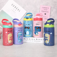 Kids Stainless Steel Thermos Mug With Straw Cartoon Cute Kawaii Dinosaur Leak-Proof Vacuum Children Thermal Water Bottle