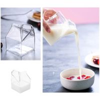 Glass Milk Pitcher Cup Mug Carton Shaped Container Creamer Microwave Transparent Creative Mini Creamer Jug Glass Milk Mug