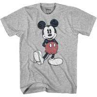 เสื้อยืดคอกลมเสื้อยืดถักฤดูร้อน Disney Mens Full Size Mickey Mouse Distressed Look T-Shirt Sports T-shirt KLOES-4XL