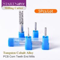 Startnow 5PCS เครื่องตัดข้าวโพด 3.175 / 4/6 / 8mm SHK คาร์ไบด์ทังสเตน PCB End Mill Bits เครื่องแกะสลัก CNC Router Cutting Tool