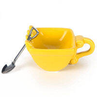 3D Yellow Excavator Bucket Model Cafe Coffee Mug With Spade Shovel Spoon Funny Digger Ashtray Cake Container Tea Cup Verre Crane