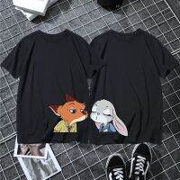 อินเทรนด์ที่สุด  ถูกที่สุด  Nick and Judy  ภาพการ์ตูน  เสื้อคู่รัก  เสื้อยืดลายการ์ตูน  2สี  S~3XL