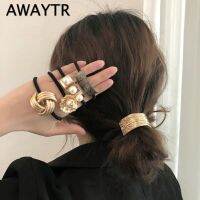 AWAYTR 2021แฟชั่นยืดหยุ่นที่รัดผมสำหรับผู้หญิงมงกุฎโลหะยางรัดผมไข่มุกสวยหรูอัญมณีเครื่องประดับผม