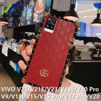 JieFieหรูหราG Gucciกรณีโทรศัพท์สำหรับ VIVO V21 / V21E / V23 / V23E / V9 / V11i / V15 / V15 Pro / V17 Pro / V20 / V20 Pro แฟชั่นหนังตารางกันกระแทกโทรศัพท์ปกหลัง