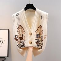 2023 Autumn V-neck knitted sweater vest cardigan new loose thickened wool vest