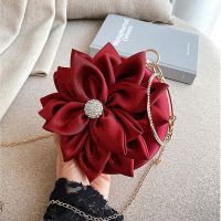 【YD】 Clutch Purse  Round Evening Wedding Silk Handbag Exquisite Chain Shoulder FTB154