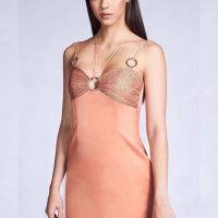 P004-019 PIMNADACLOSET - Orange Halter Neck Mini Dress