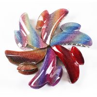 9cm Large Glitter Rainbow Acrylic Women Hair Claws Crab Clamps Simple Female Hair Clips Retro Make up Hairdress Styling Tool