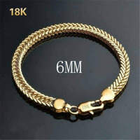 กำไลข้อมือสำหรับทั้งหญิงและชายสร้อยข้อมือทอง18K โซ่ขนาด6มม. ของขวัญเครื่องประดับสร้อยข้อมือทอง