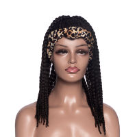 GNIMEGIL Headband Wigs For Black Women African Turban Box Braids Synthetic Wigs Wrap and Linked Head Wrap Daily Wear Hair