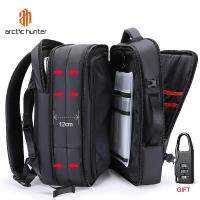 ARCTIC HUNTER 35L บุรุษกระเป๋าเป้สะพายหลัง 17 นิ้ว USB ชาร์จชายหลายชั้นความจุสูงเป้เดินทางเพื่อธุรกิจ