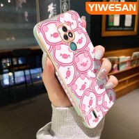 YIWESAN เคสสำหรับ Moto E7 Plus เคส2020ไฟ E6s E7การ์ตูนน่ารักหมูนิ่มที่สร้างสรรค์เคสโทรศัพท์แบบชุบขอบสี่เหลี่ยมลายดีไซน์ใหม่เคสกันกระแทกคลุมทั้งหมดเคสป้องกันเลนส์กล้อง