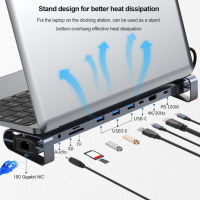 Usb C Docking Station 10-In-1 RJ45 Gigabit Ethernet 3.5มม. AUX HDMI 4K 3 USB 3.0 HUB สำหรับ ขาตั้งแล็ปท็อป