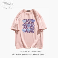 HUANGYOYO เสื้อยืด100% ลายหัวใจสำหรับผู้หญิงสวยผ้าฝ้ายแขนสั้นบริสุทธิ์