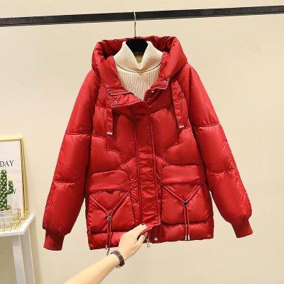 New shiny crystal down cotton clothes womens clothes 2023 Korean style mid-length loose thick cotton coat womens hoodie padded coat 2023