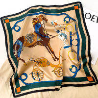 2022 100 Real Silk Square Scarf Women Designer Horse Print Neckerchief Female Luxury Shawl Hijab Bandana Headband2023