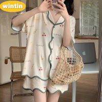 Wintin Pajamas Womens Summer Cartoon Young Lady Student Cardigan Short-Sleeved Shorts Thin Ins Style Home Wear Two-Piece Suit