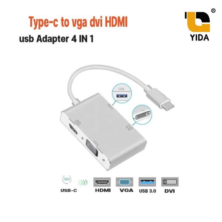 USB TYPEC TO VGA DVI HDMI USB ADAPTER 4 IN 1 Lazada.co.th