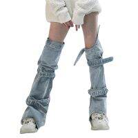 【YD】 Womens Leg Warmers Knee-Length Buckled Denim Leggings Jean Foot Socks for Lady