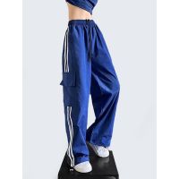 Striped Women Cargo Pants American Style High Waist Fashion Y2K Streetwear Loose Wide Leg Pants Female Hip Hop Sweatpants