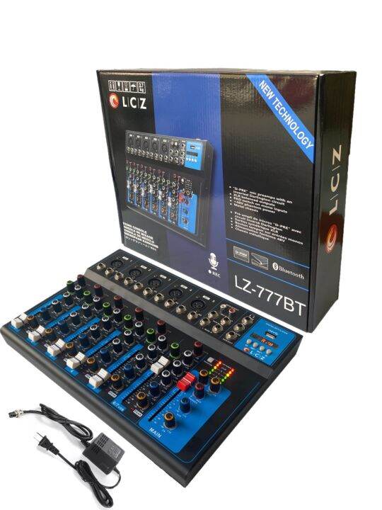 lcz-lz-777btสเตอริโอมิกเซอร์7ช่อง-ผสมสัญญาณเสียง-มีusb-bluetooth-มีหน้าจอled-digital-echo-effect