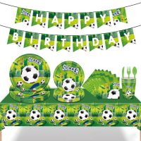 【hot】Kids favorite Football Birthday Party Decor Club Green Soccer Tableware Tablecloth flag Kids Festive Party Decoration Supplies