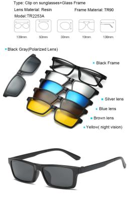 JOSEJINN 5 lenes คลิปแว่นตากันแดดแม่เหล็ก Mirrored แว่นกันแดดแบบหนีบคลิปแว่นตาผู้ชาย Polarized CUSTOM ใบสั่งยาเมโอเพีย TR2253