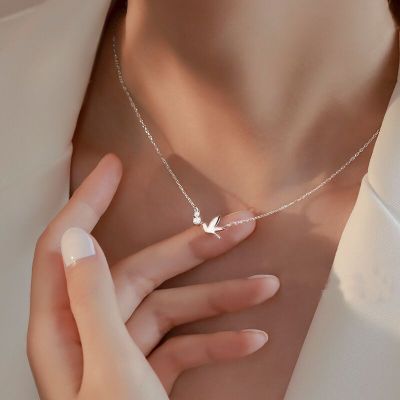 ✻❂◄ Korean Silver Color Cute White Dove Necklace for Women Fashion Simple Temperament Zircon Clavicle Chain Necklace Jewlery