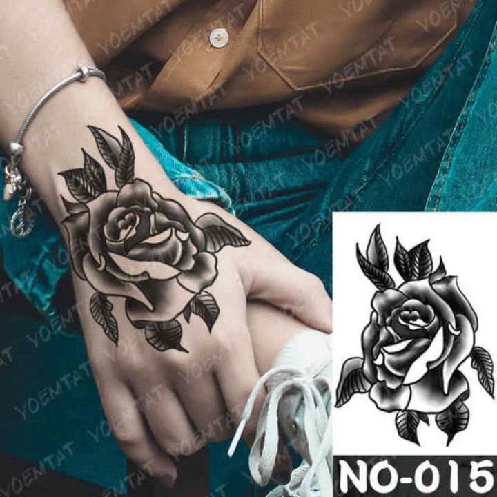 Hình dán hoa hồng đen qs15 - miếng dán hình xăm tatoo đẹp dành cho ...