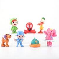 BLECRAU ของเล่น POCOYO ของเล่นโมเดล7ชิ้น/ชุดตุ๊กตา PVC รูปนกเป็ดน้ำน่ารักตุ๊กตาขยับแขนขาได้ช้าง POCOYO ของเล่นเด็กเครื่องประดับโต๊ะ